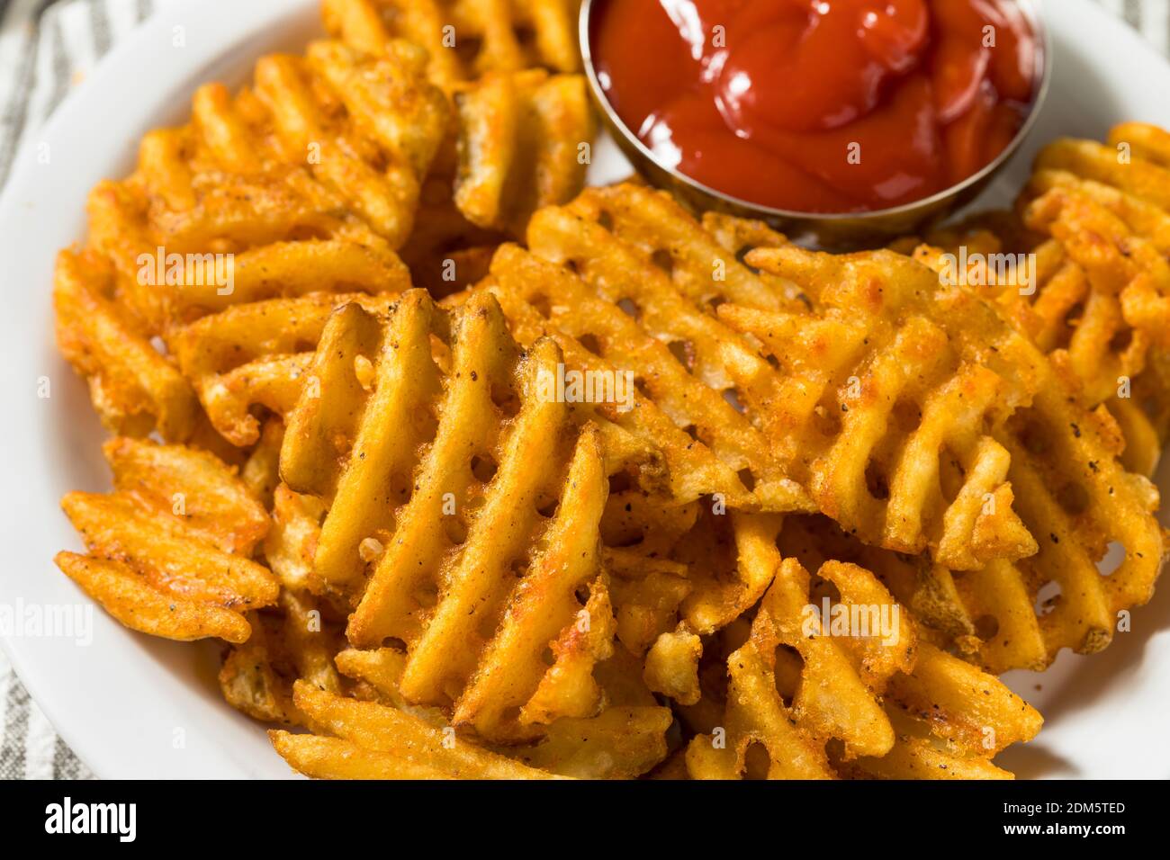 Homemade Greasy Waffle French Fries with Ketchup Stock Photo Alamy