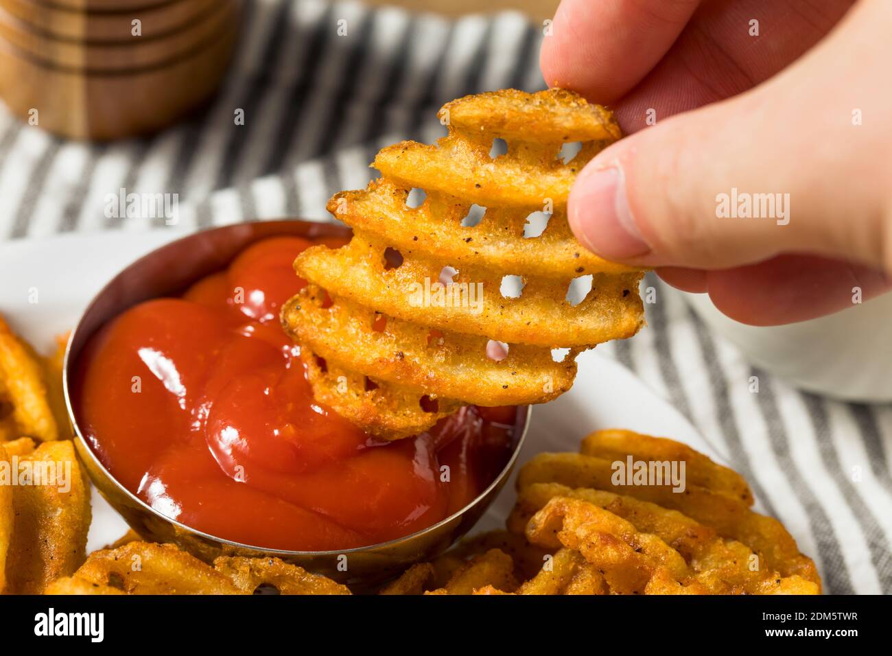 Homemade Greasy Waffle French Fries with Ketchup Stock Photo Alamy
