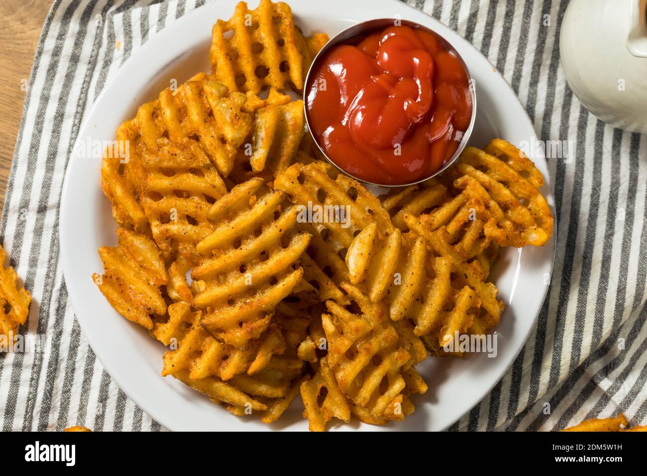 Homemade Greasy Waffle French Fries with Ketchup Stock Photo Alamy