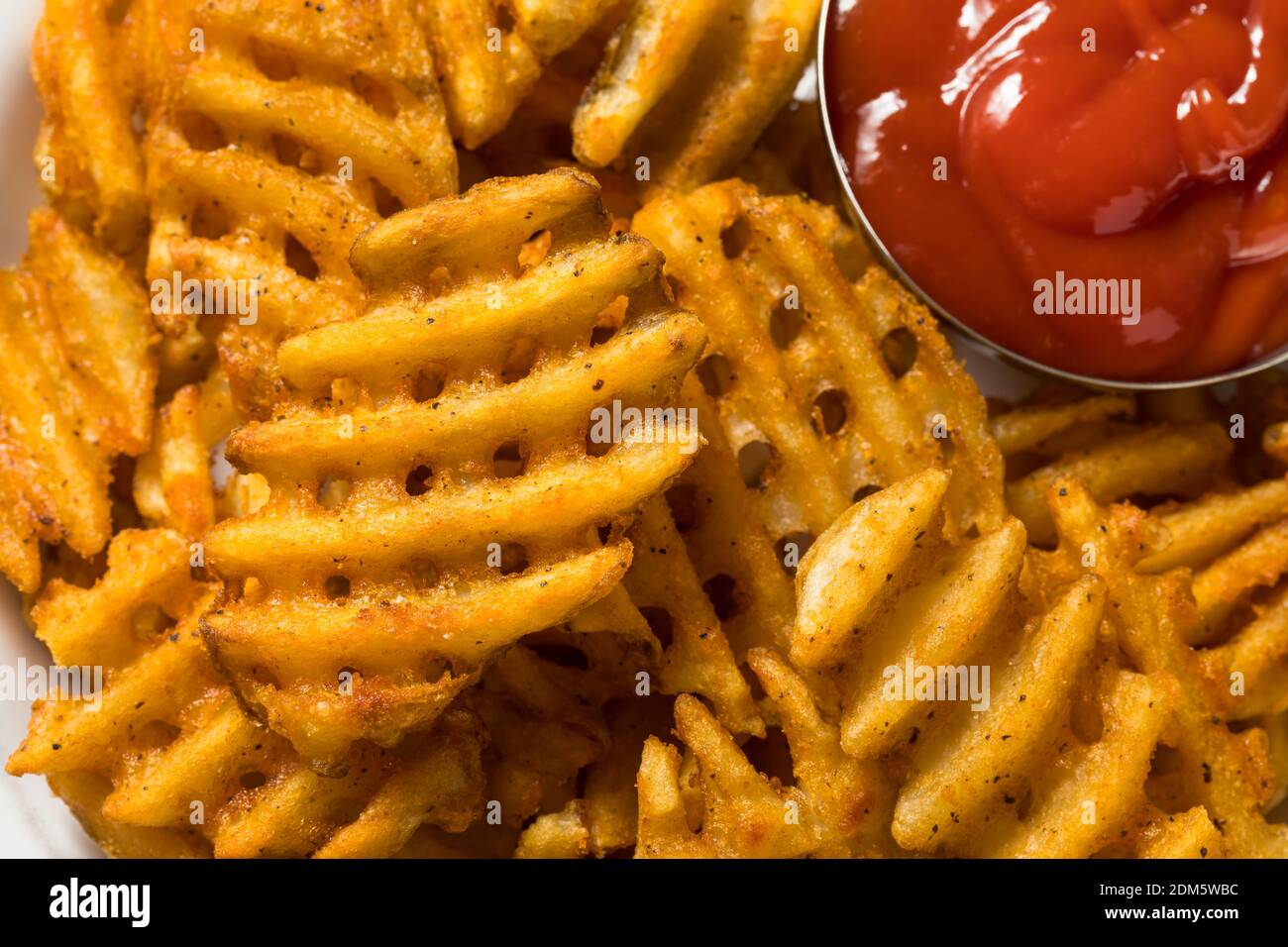 Homemade Greasy Waffle French Fries with Ketchup Stock Photo Alamy