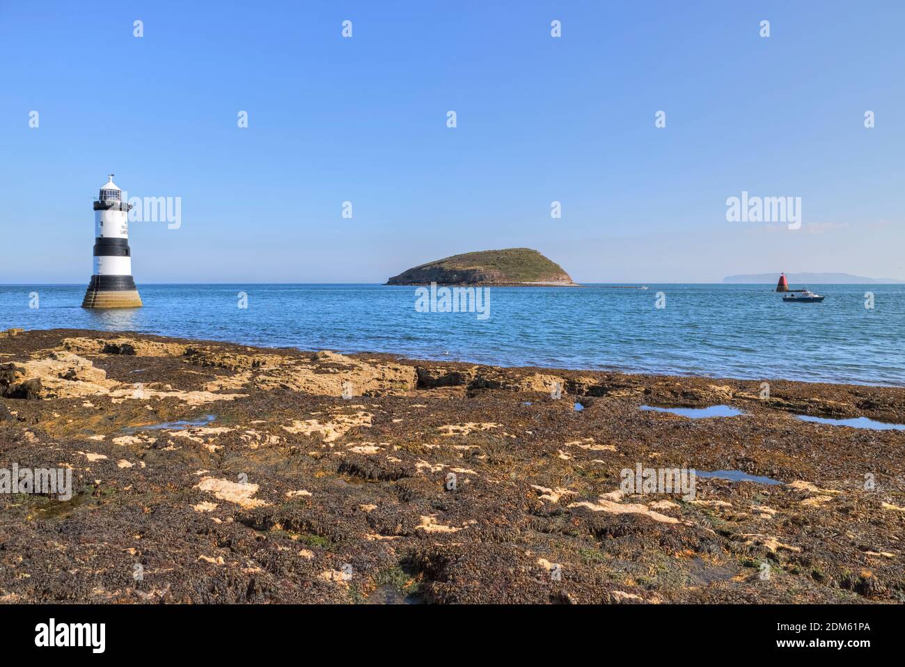 Trwyn Du Lighthouse, Puffin Island, Wales, United Kingdom Stock Photo