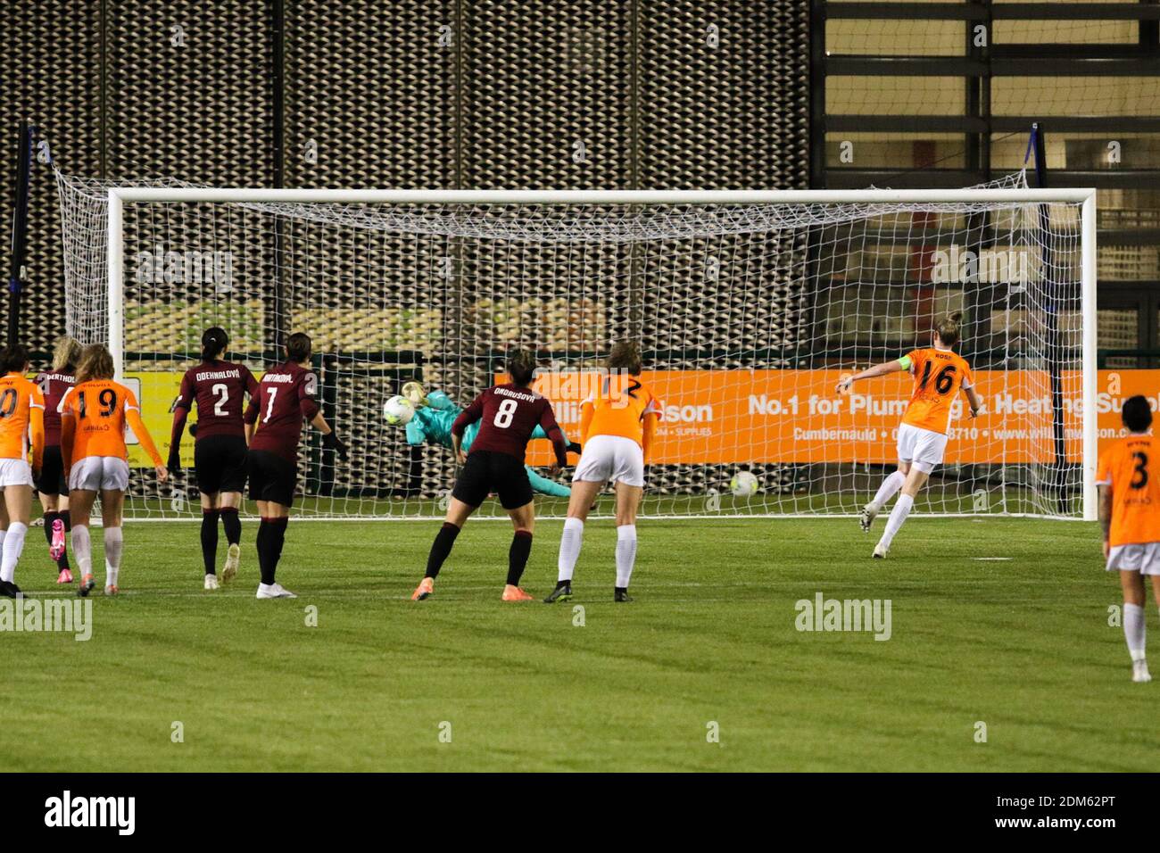 Glasgow, UK. 16th Dec, 2020. Leanne Ross (#16 Glasgow City) misses a penalty during the UEFA Women's Champions League game between Glasgow City and Sparta Prague at Broadwood Stadium in Glasgow Credit: SPP Sport Press Photo. /Alamy Live News Stock Photo