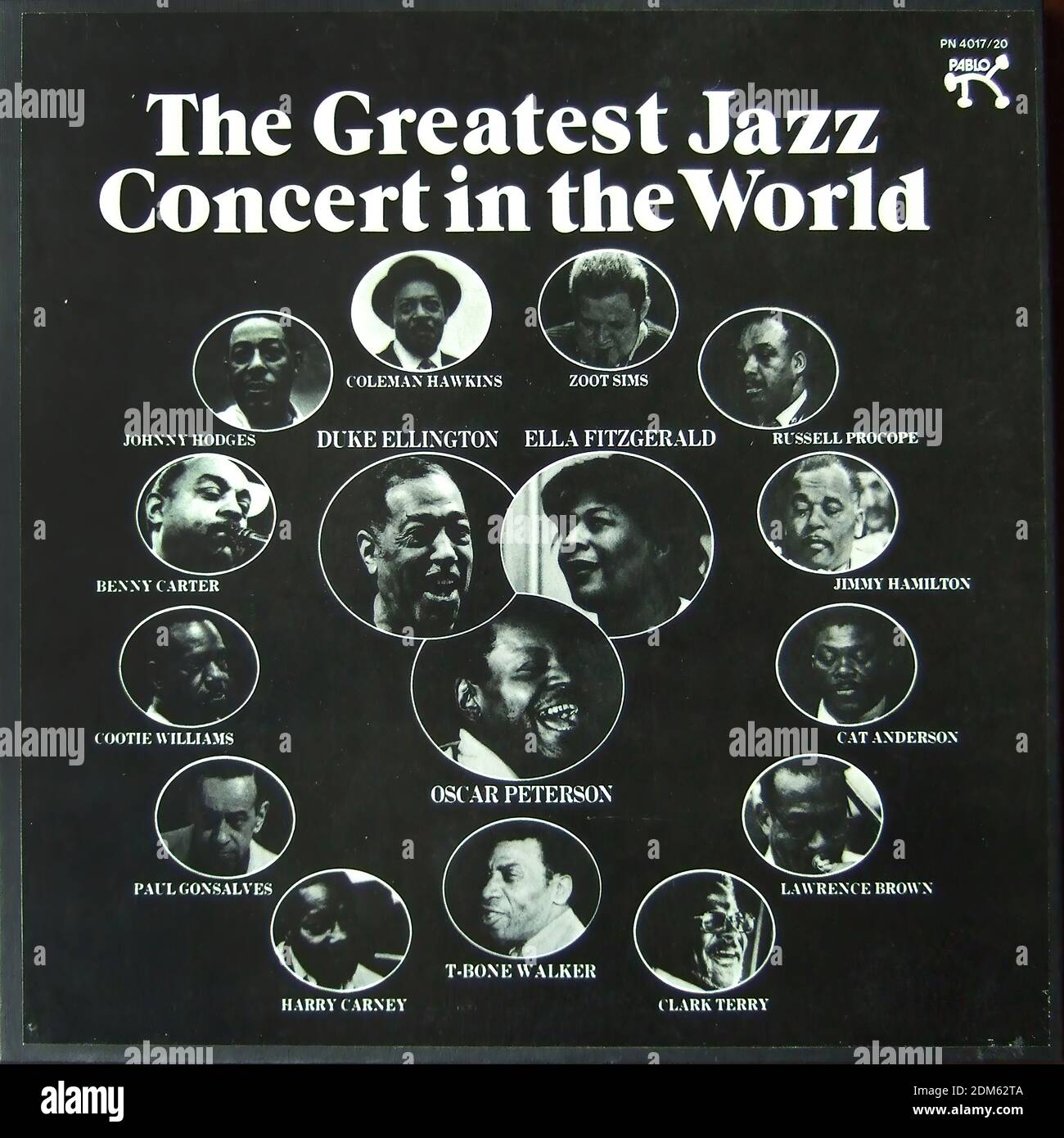 The Greatest Jazz Concert in the World - Duke Ellington, Ella Fitzgerald, Oscar Peterson - Pablo PN 4017 20 (Box 3Lp) - Vintage vinyl album cover Stock Photo