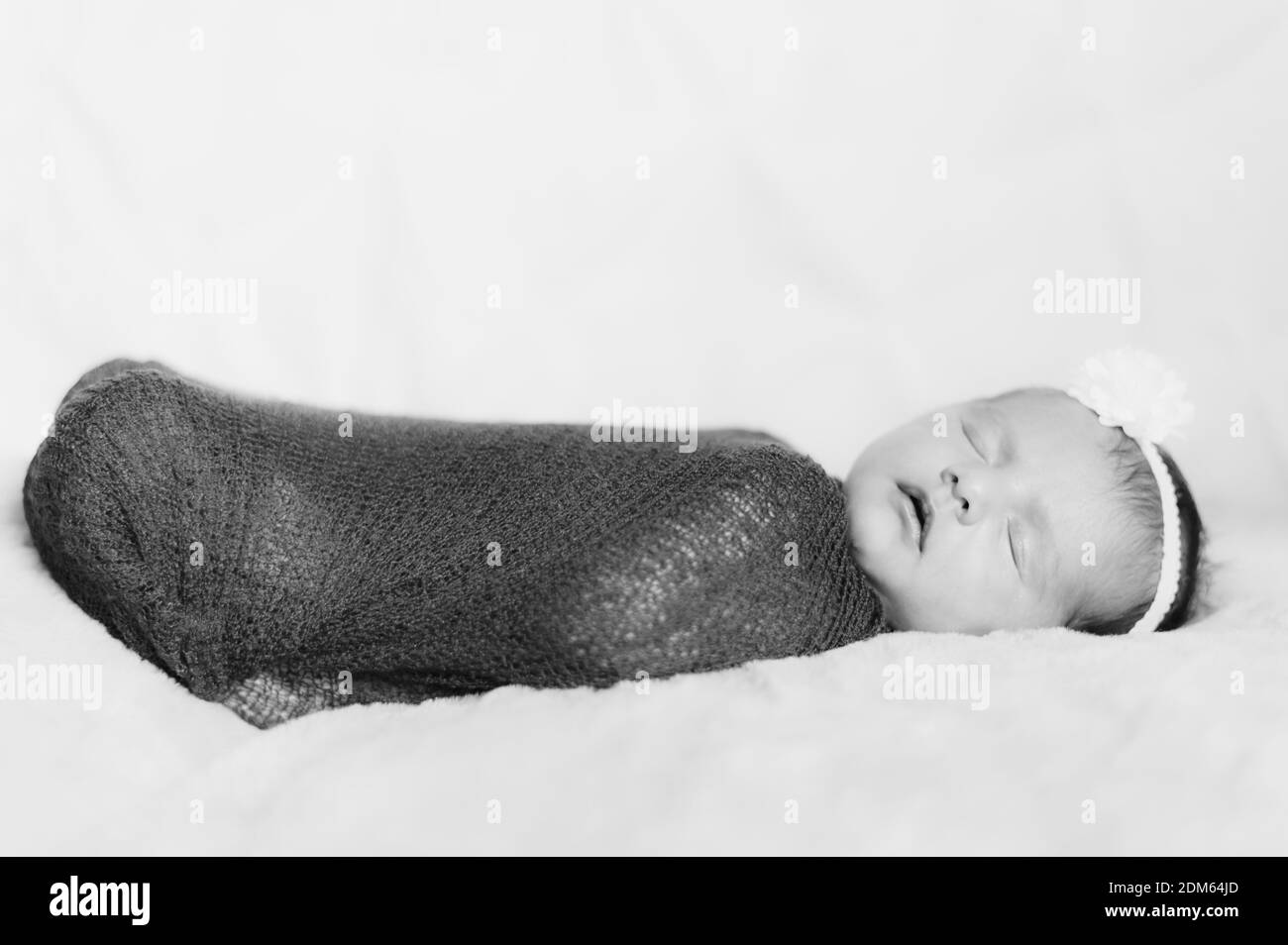 Cute Baby Girl Sleeping On Bed Stock Photo Alamy