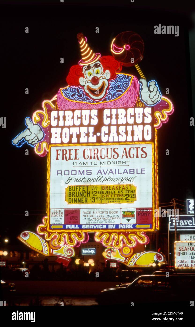 Giant neon sign for Circus Circus Hotel Casino in Las Vegas, Nevada circa 1990s. Stock Photo