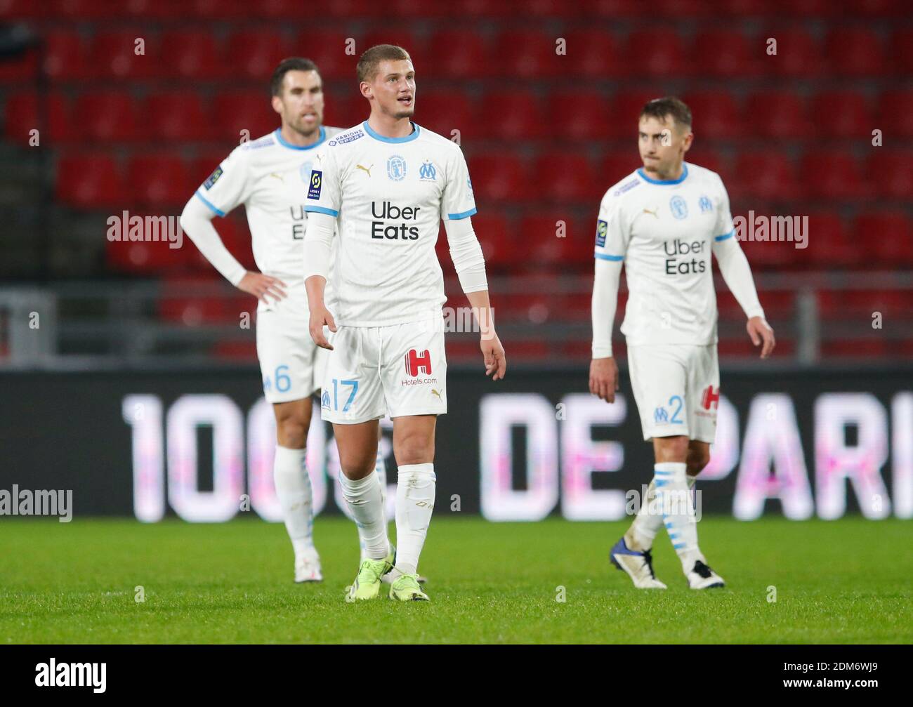 Soccer Football - Ligue 1 - Stade Rennes v Olympique de Marseille - Stade  Auguste-Delaune, Reims, France - December 16, 2020 Olympique de Marseille's  Michael Cuisance looks dejected after Stade Rennes' Adrien