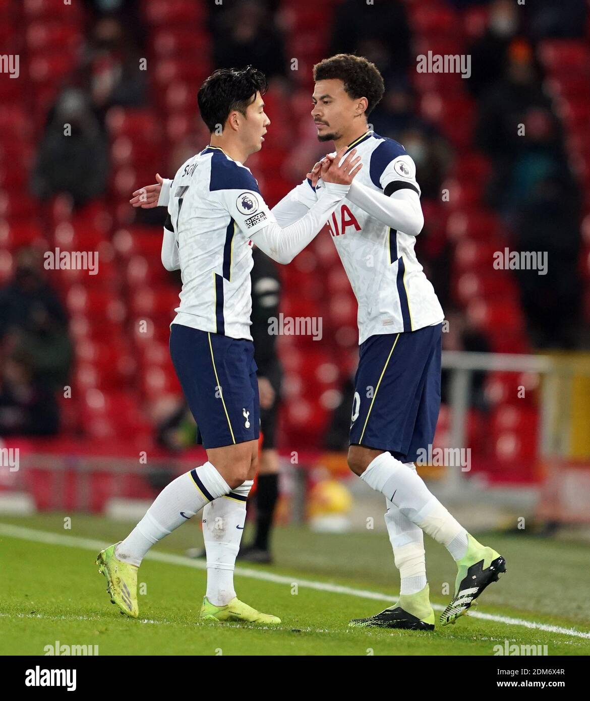 Tottenham Hotspur's Dele Alli replaces HeungMin Son during the Premier