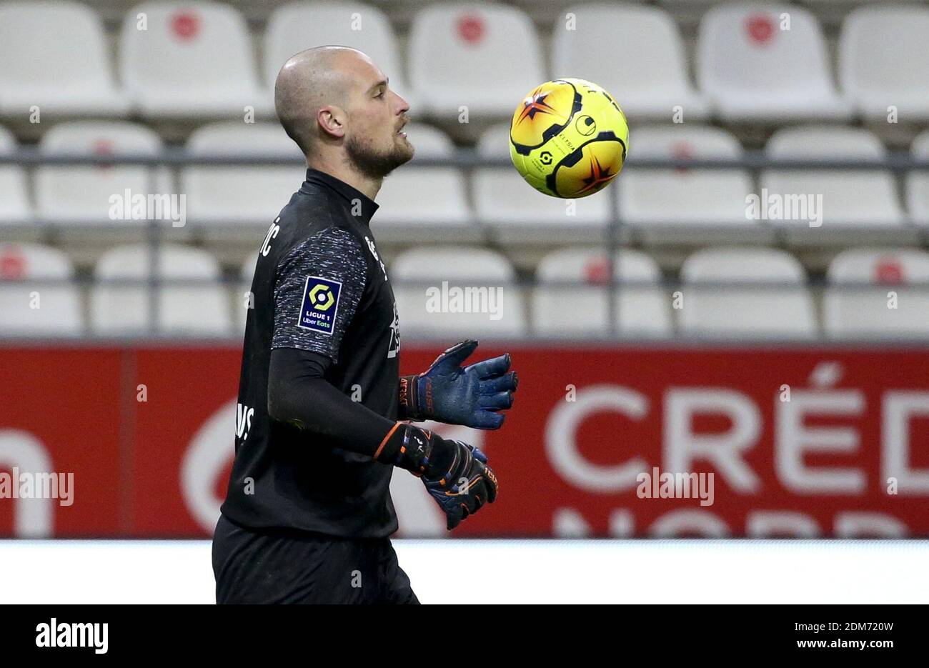 Goalkeeper of Reims Predrag Rajkovic during the French championship Ligue 1 football match between Stade de Reims and FC Nantes on December 16, 2020 at Stade Auguste Delaune in Reims, France - Photo Jean Catuffe / DPPI / LM Stock Photo