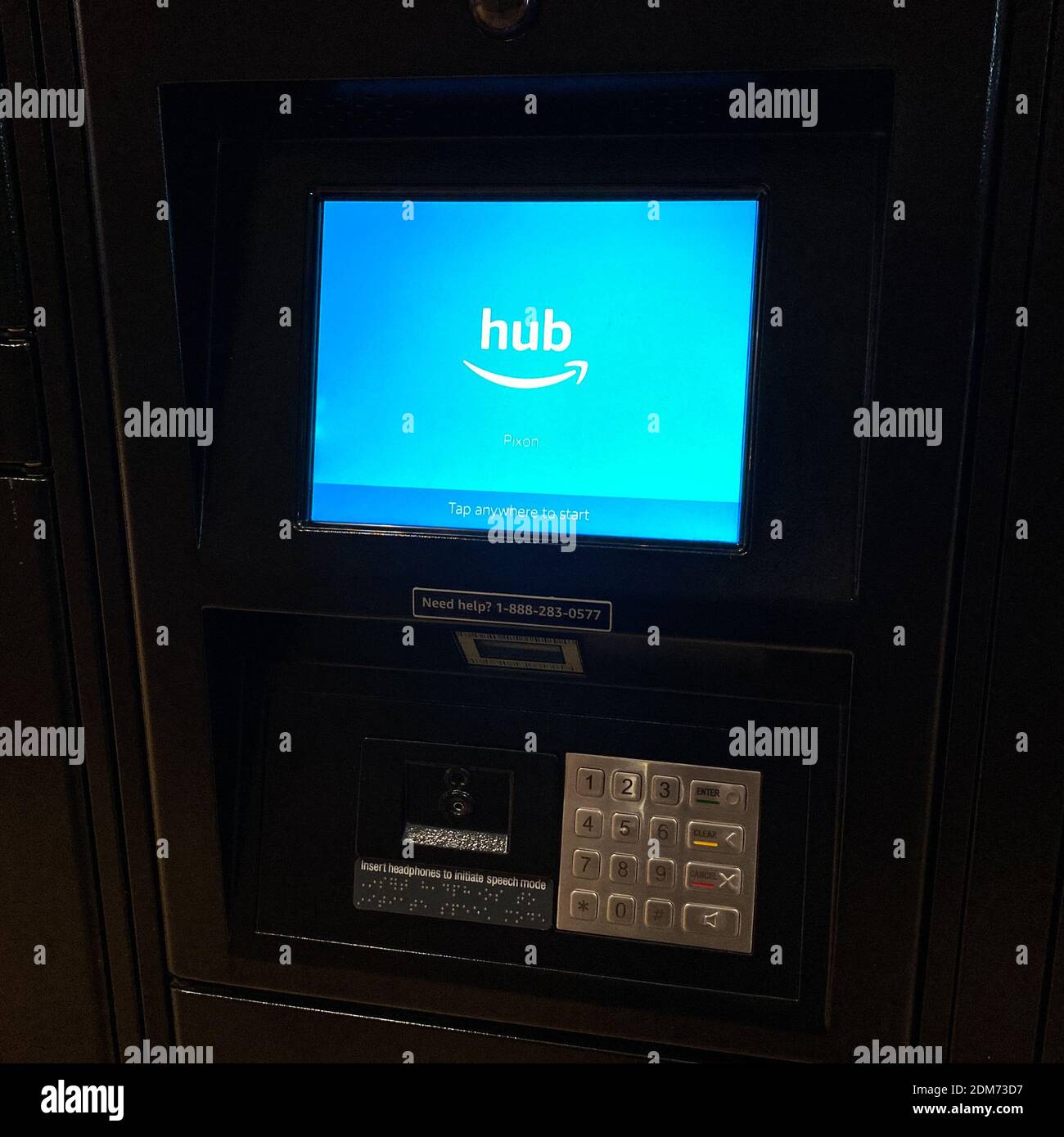 Orlando, FL USA - July 6, 2020:  An Amazon hub locker in an apartment complex where packages are delivered safely to residents. Stock Photo