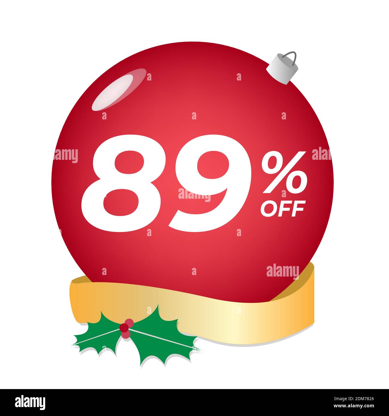 89 percent off. Eighty-nine percent discount. Christmas sale banner. Red bubble with ornaments on a white background vector. Stock Vector