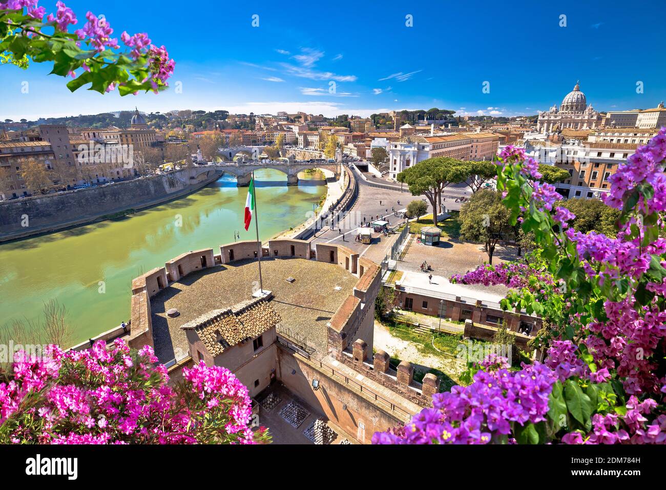 Eternal city of Rome. Panoramic colorful view over Tiber river and ...