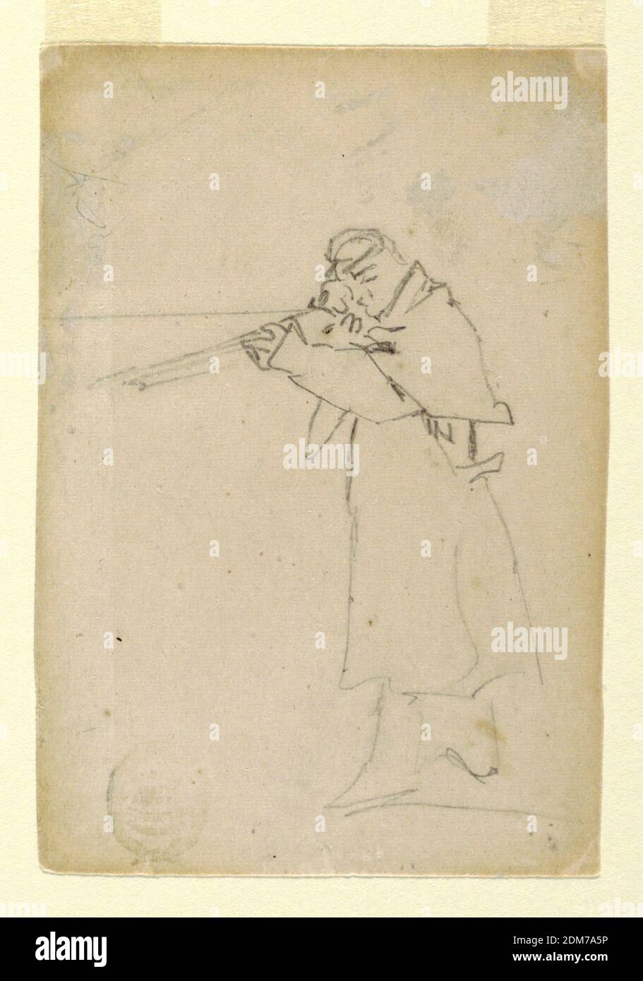 Soldier Taking Aim, Winslow Homer, American, 1836–1910, Graphite on paper, laid down, Vertical view of a soldier taking aim., USA, 1862, figures, Drawing Stock Photo
