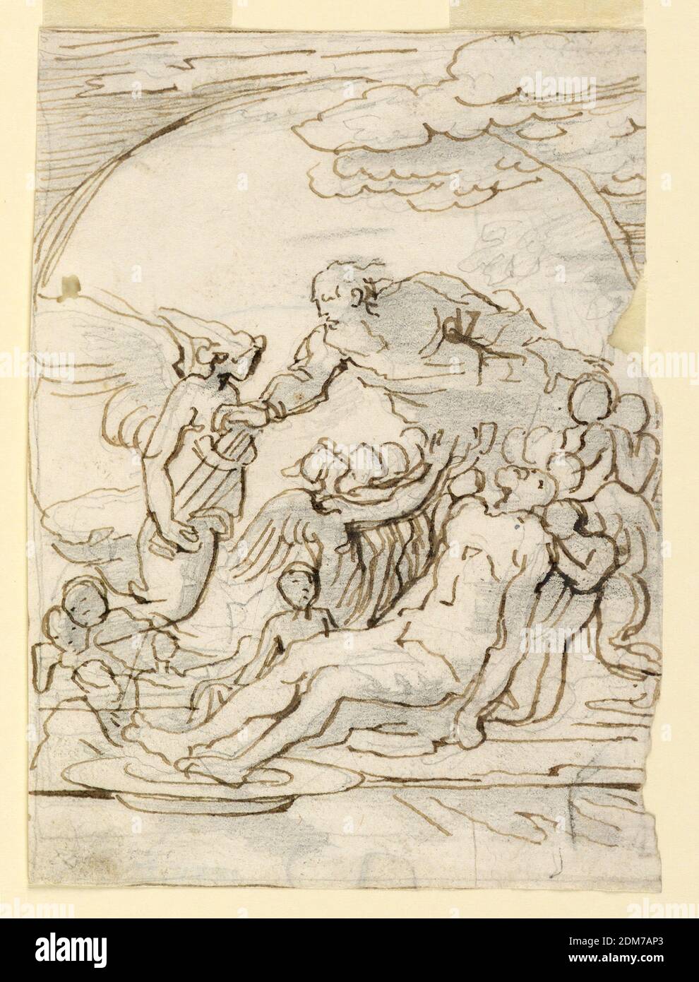 Sketch, Deposition (?) with Heavenly Figures, Fortunato Duranti, Italian, 1787 - 1863, Pen and ink, graphite, on paper, Sketch, Deposition (?) with Heavenly Figures., Rome, Italy, 1820–1850, Drawing Stock Photo