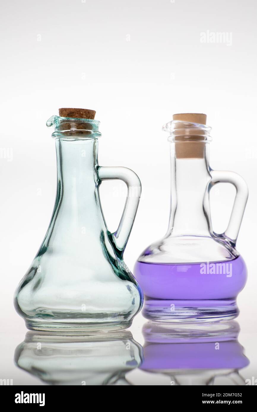 Glass bottles for storing cooking oil. Container used in the home