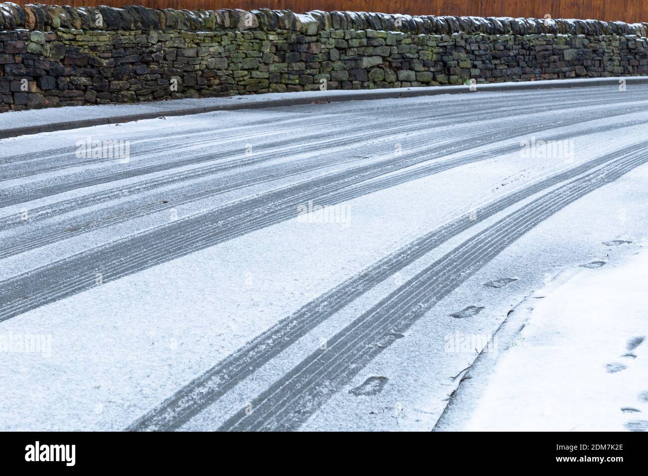 Tyre marks in the snow. Stock Photo