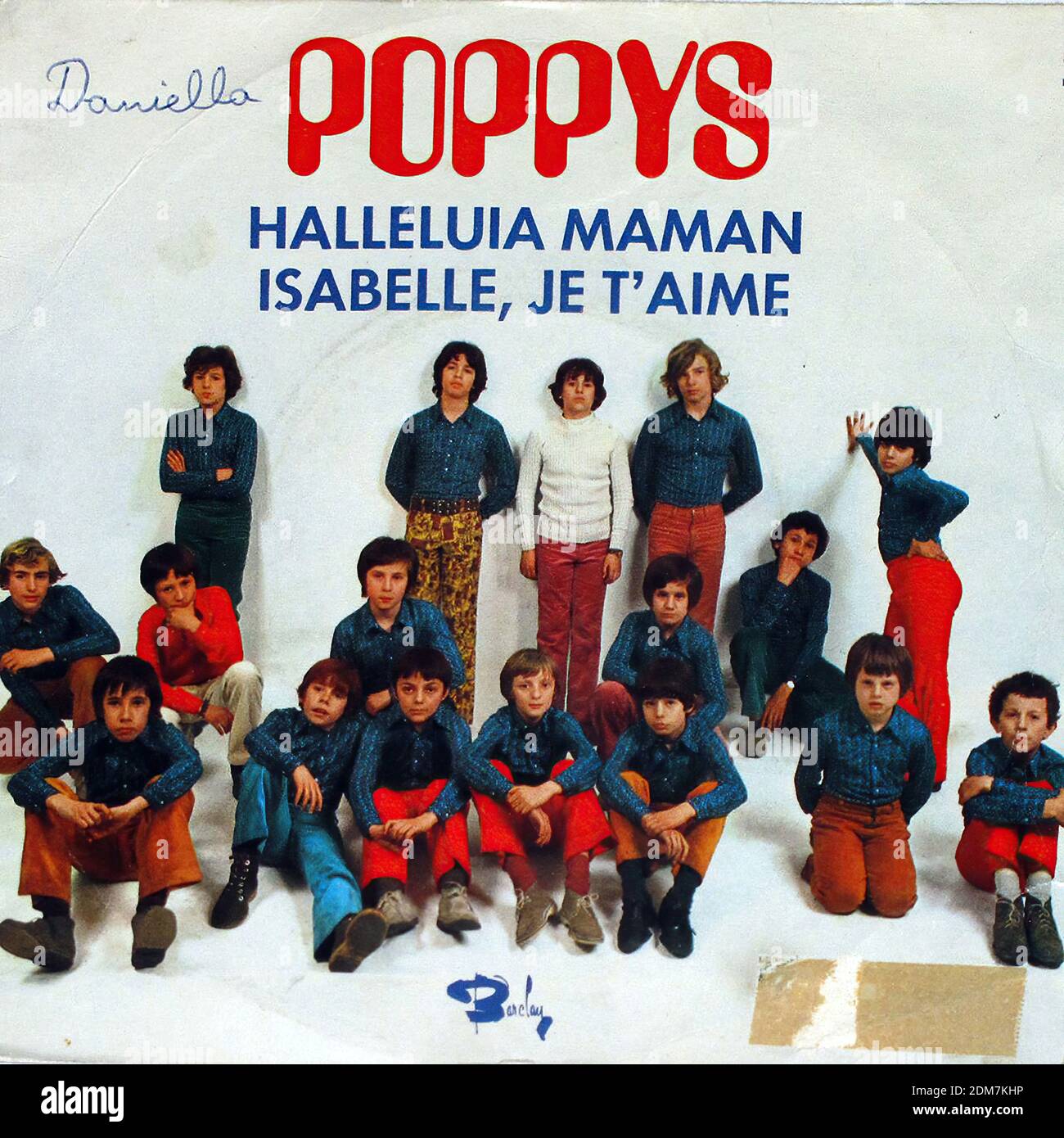 POPPYS HALLELUIA MAMAN   ISABELLE, JE T'AIME 7  PS Single - Vintage Vinyl Record Cover Stock Photo