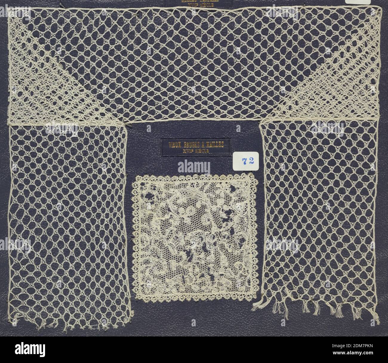 Sample, Technique: bobbin lace, Bobbin lace sample, open net grid; 18th century Mesh Fantasie., Belgium, 18th century, lace, Sample Stock Photo