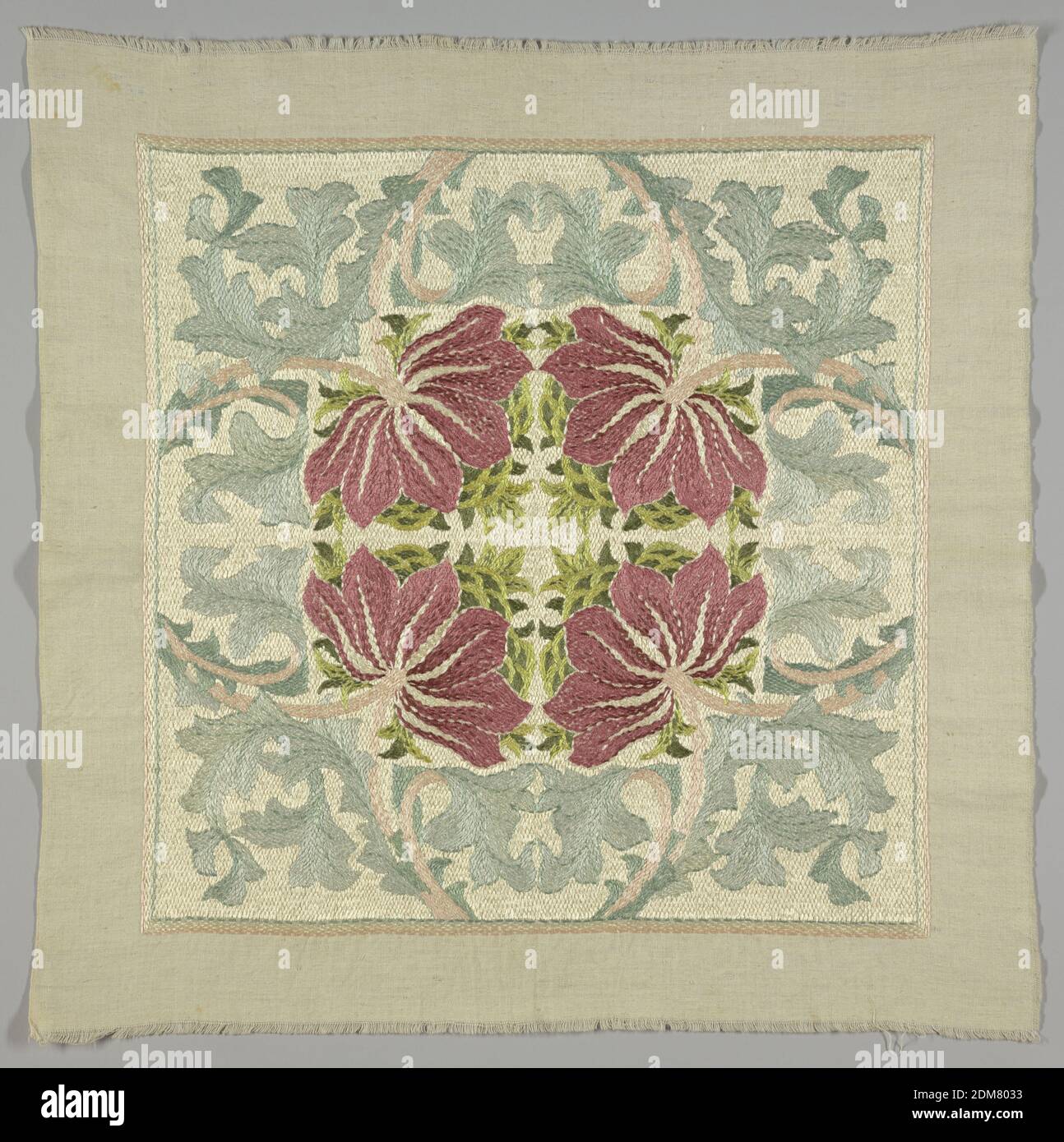Cushion Cover William Morris British 14 16 Annie May Hegeman American 1859 1948 Medium Mercerized Cotton Embroidery On Cotton Technique Embroidered On Plain Weave Foundation Embroidered Cotton Square Intended As A Cushion Cover