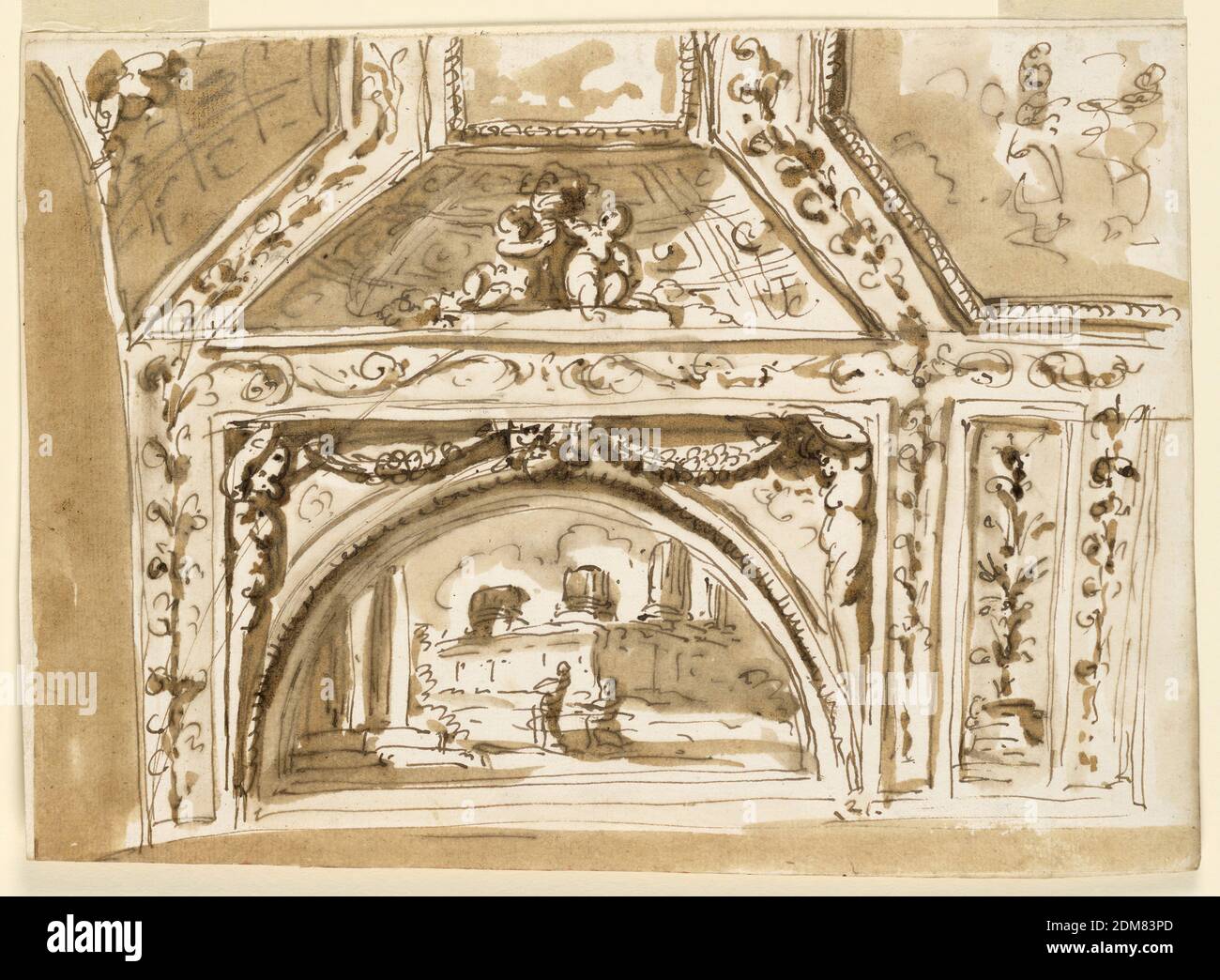 Design For Ceiling Decoration A Barrel Vault Giuseppe Barberi Italian 1746 1809 Pen And Brown Ink Brush And Brown Wash On Off White Laid Paper Lined The Design Of The Oblong With The Ruined