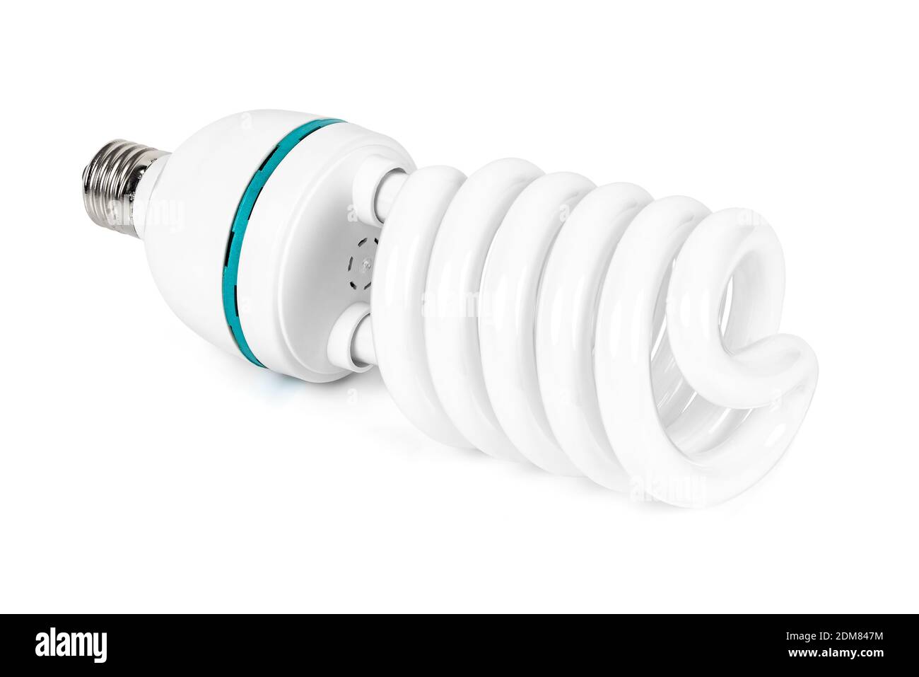 Energy saving fluorescent light bulb isolated on white background with ...