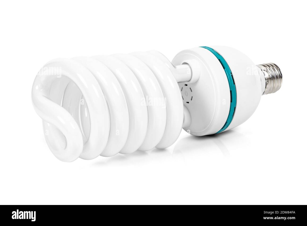 Energy saving fluorescent light bulb isolated on white background with ...