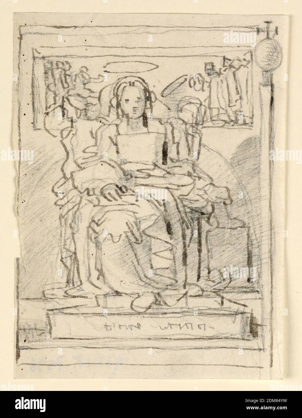 The Virgin and Child Enthroned, Fortunato Duranti, Italian, 1787 - 1863, Graphite, pen and ink on paper, The Virgin and Child enthroned with figures above., Rome, Italy, 1820–1850, Drawing Stock Photo