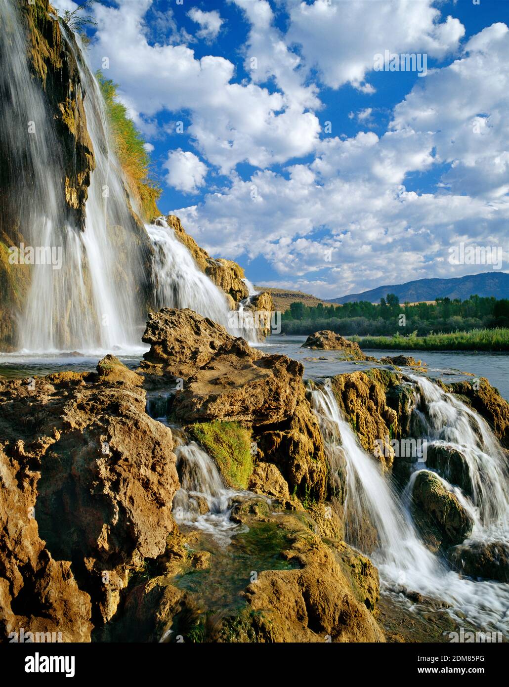 Fall Creek Falls as it flows into Snake River; Swan Valley, Idaho Stock Photo