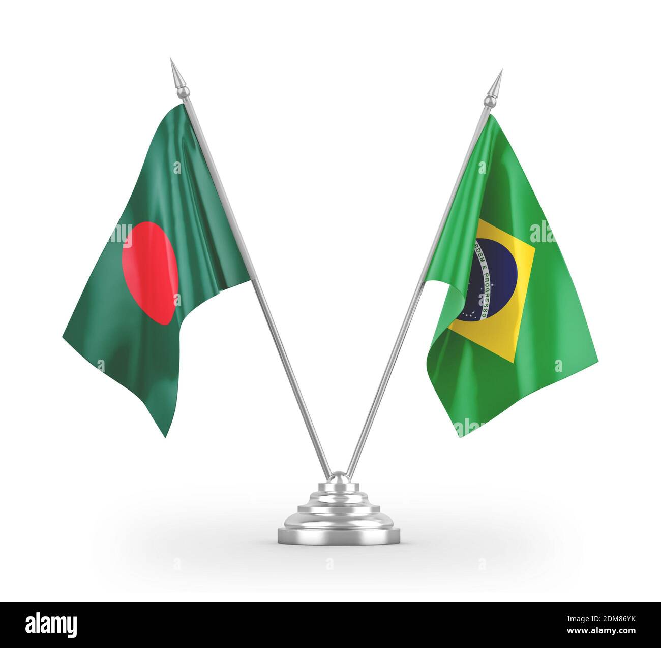 Brazil and Bangladesh table flags isolated on white 3D rendering Stock Photo