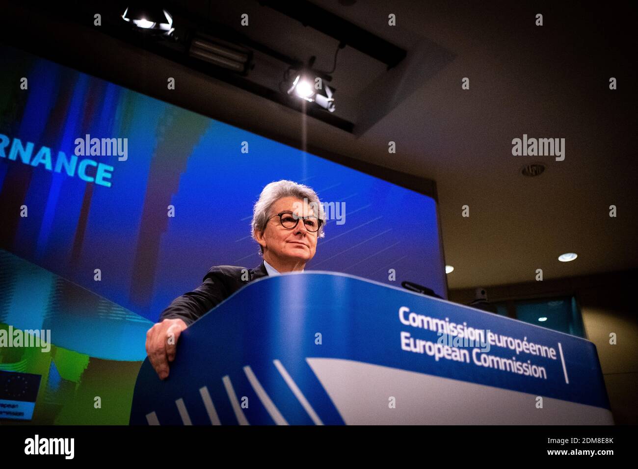 Press conference by Executive Vice-President Vestager and Commissioner Breton on the Data Governance Act. Brussels the 25/11/2020. Conference de press Stock Photo