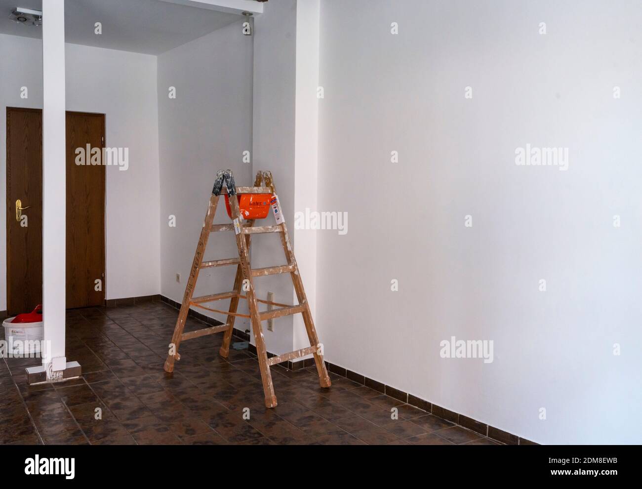 Wooden Ladder For Painters Stock Photo