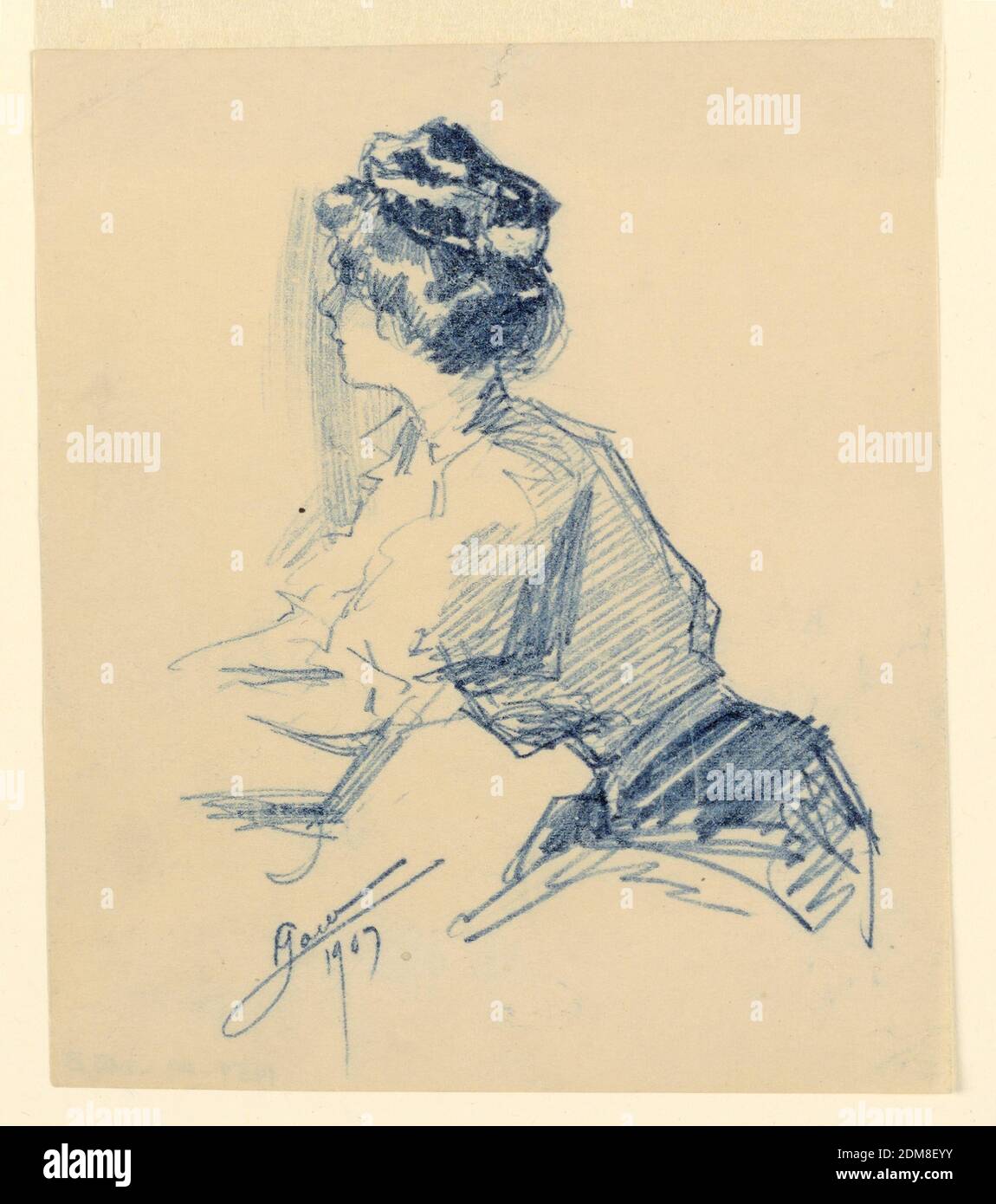 Seated Woman, George Charles Aid, American, 1872–1938, Carbon imprint, Carbon copy of 1959-49-243-a, USA, 1907, figures, Drawing Stock Photo