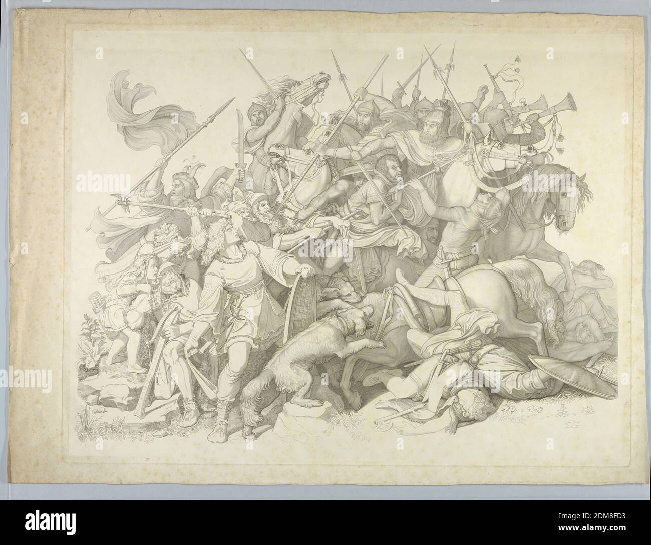 A Cavalry Encounter, Steel engraving on paper, Europe, Print Stock Photo
