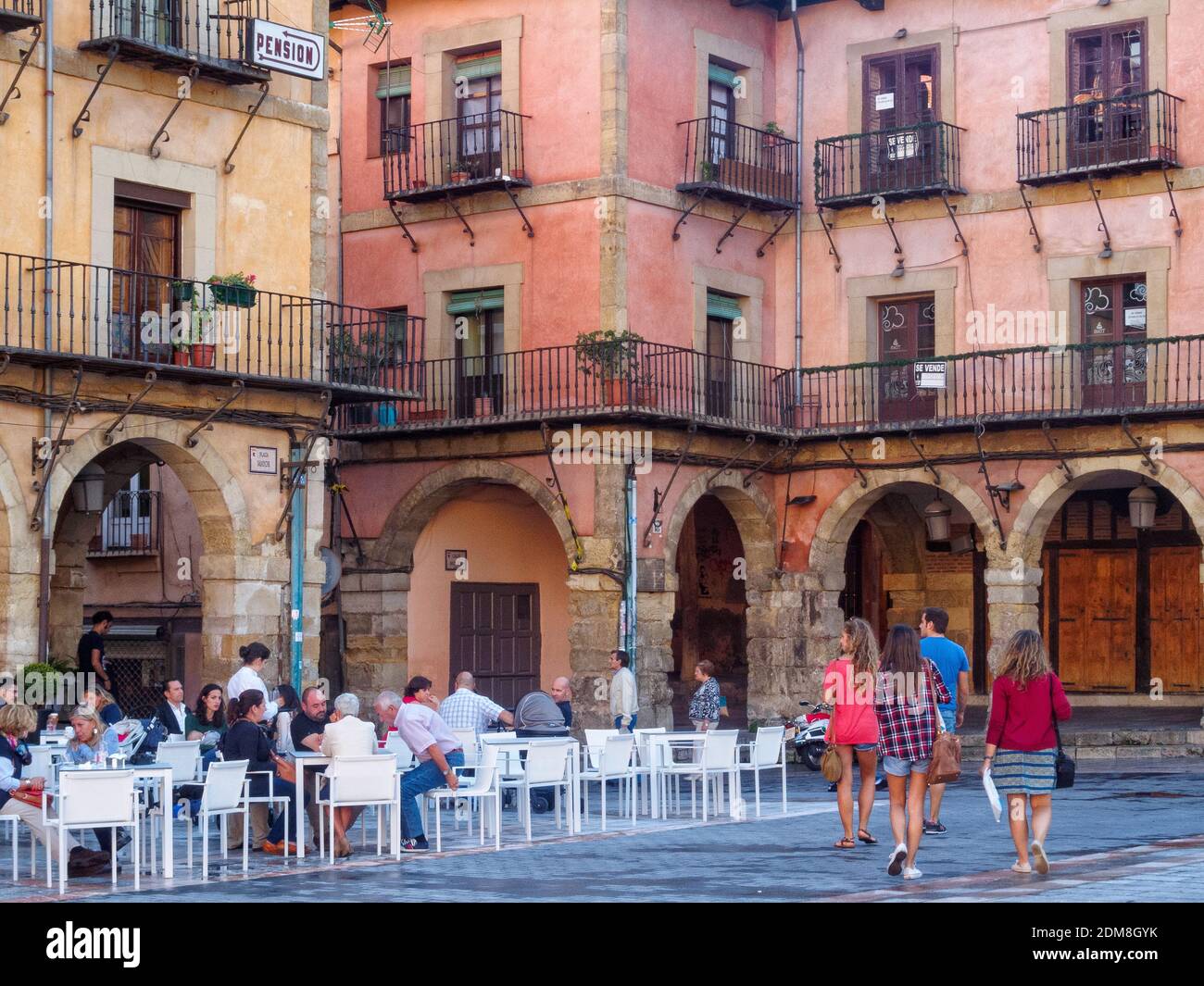 One of the charming corners of the Main Square (Plaza Mayor) - Leon, Castile and Leon, Spain Stock Photo