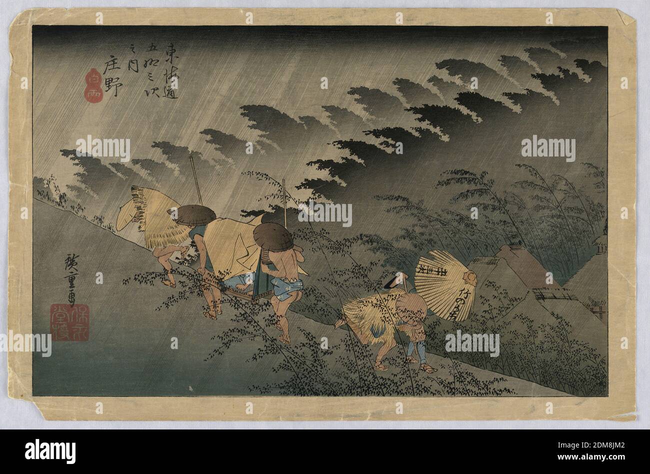 Rain Storm, Ando Hiroshige, Japanese, 17971858, Woodblock print in