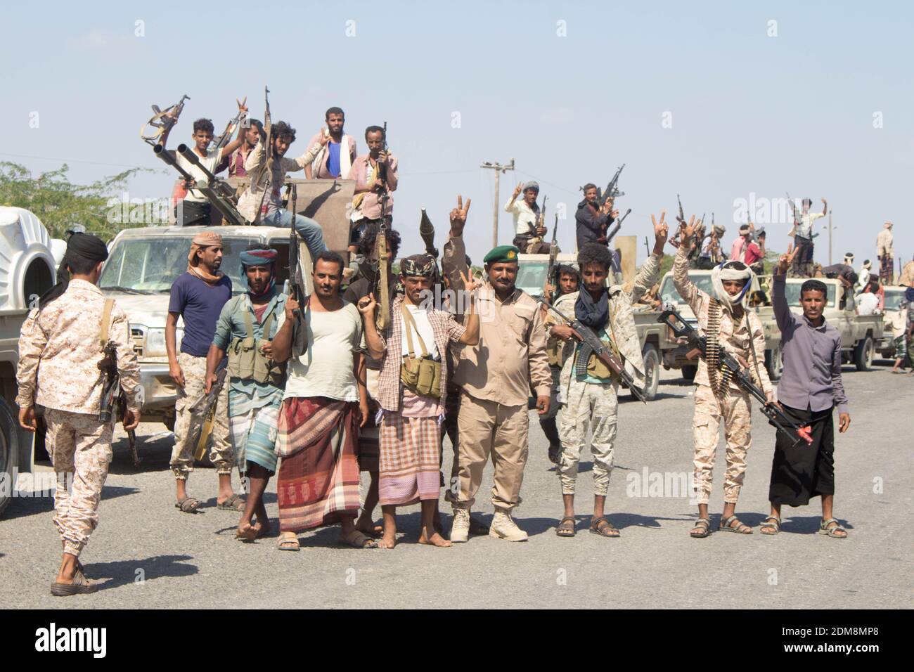 Abyan, Yemen. 16th Dec, 2020. Soldiers of the Southern Transitional Council gather as the troop prepares to leave the southern province of Abyan, Yemen, on Dec. 16, 2020. Forces loyal to Yemen's government and other military units of the Southern Transitional Council (STC) on Wednesday completed redeployment plans in the country's southern part under Saudi Arabia-led coalition's supervision. Credit: Str/Xinhua/Alamy Live News Stock Photo