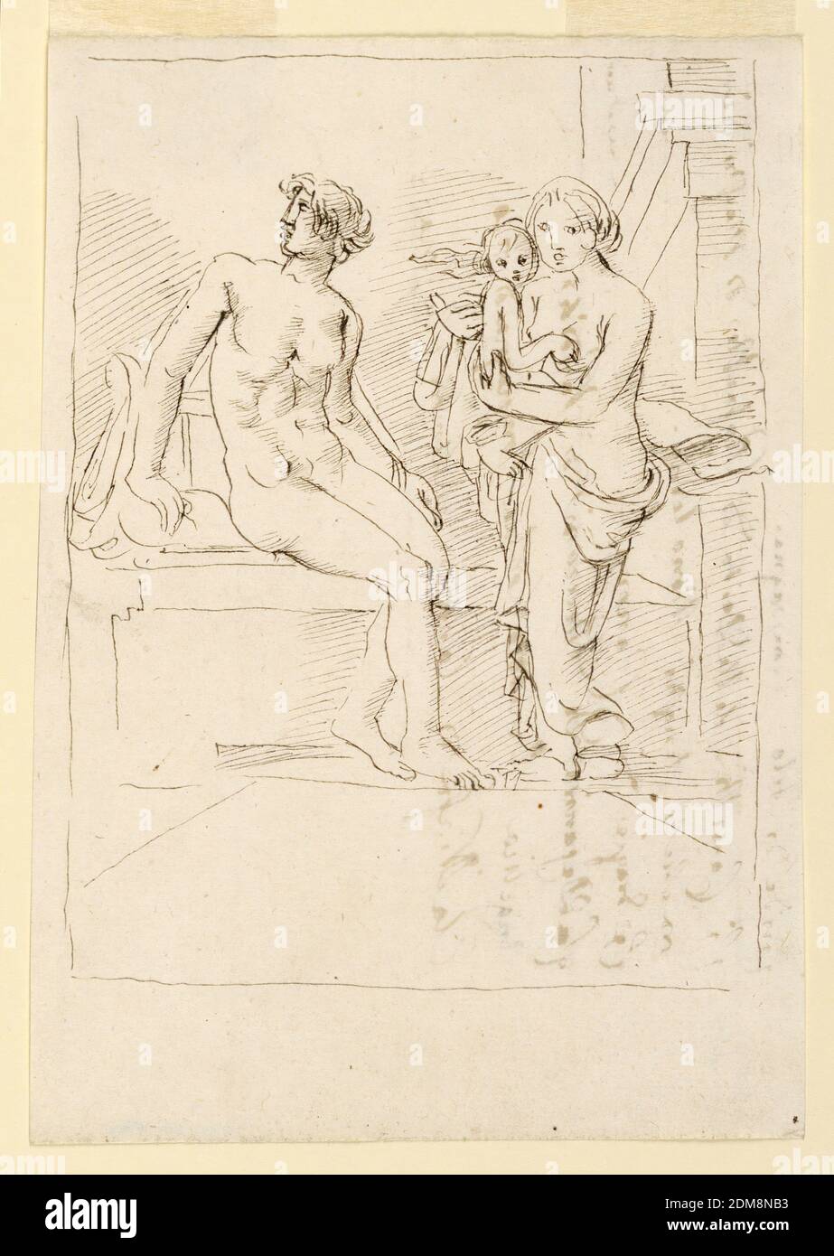 Sketch, Classical Man, Woman, and Child, Fortunato Duranti, Italian, 1787 - 1863, Pen and ink on paper, Sketch, Classical Man, Woman, and Child., Rome, Italy, 1820–1850, Drawing Stock Photo