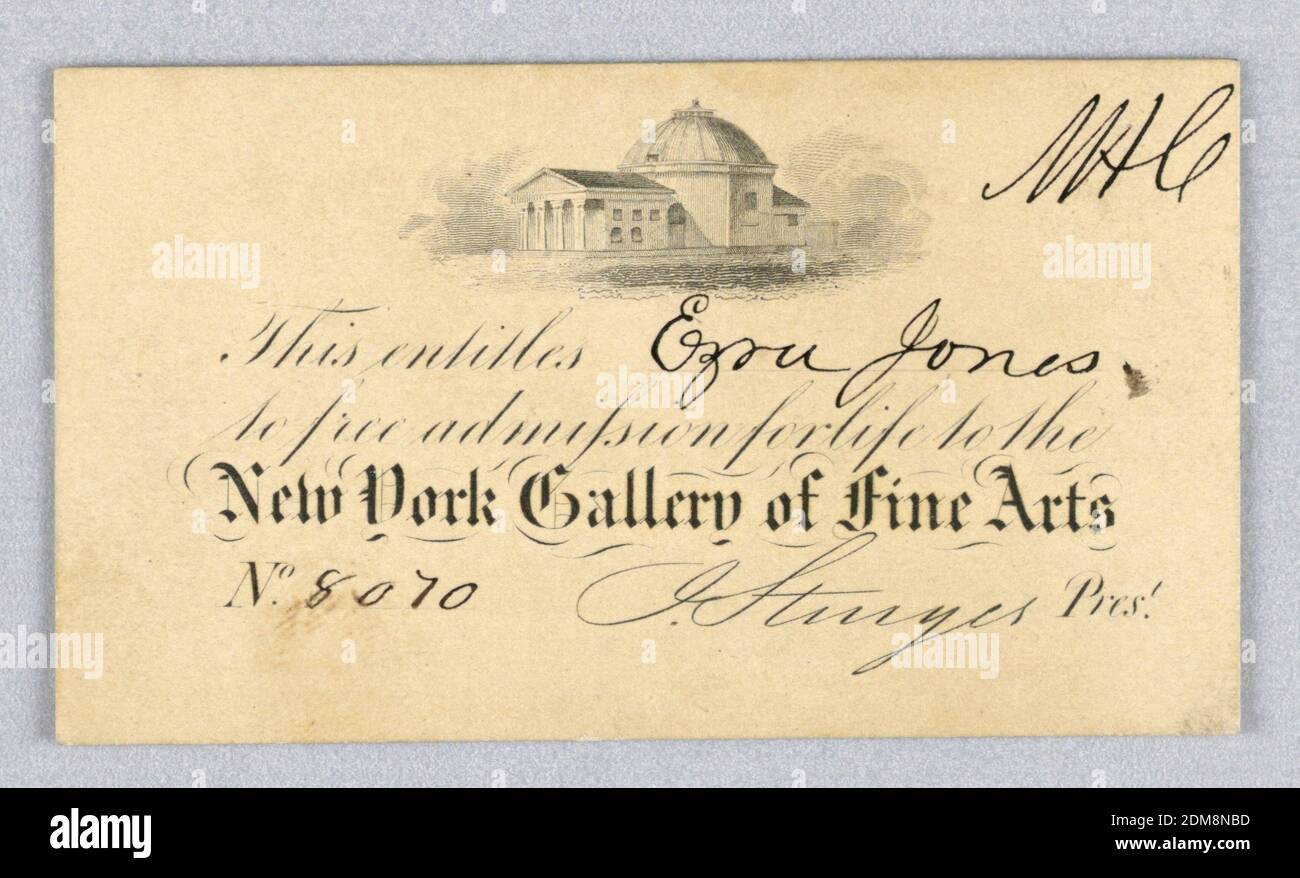 Membership Card, New York Gallery of Fine Arts, Engraving, USA, 1845–47, membership, membership Stock Photo