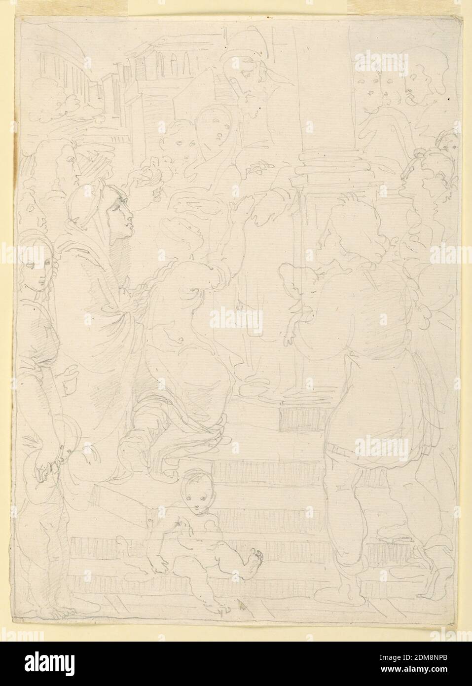 Urban Scene with Cleric and Supplicant Figures, Fortunato Duranti, Italian, 1787 - 1863, Graphite on paper, Urban Scene with Cleric and Supplicant Figures., Rome, Italy, 1820–1850, Drawing Stock Photo