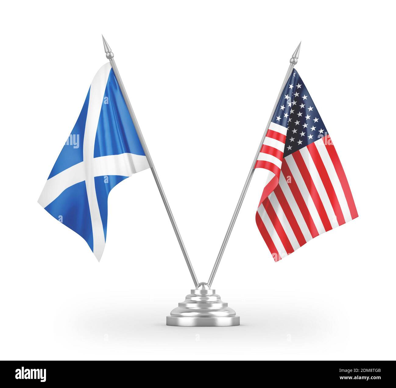 United States and Scotland table flags isolated on white 3D rendering Stock Photo