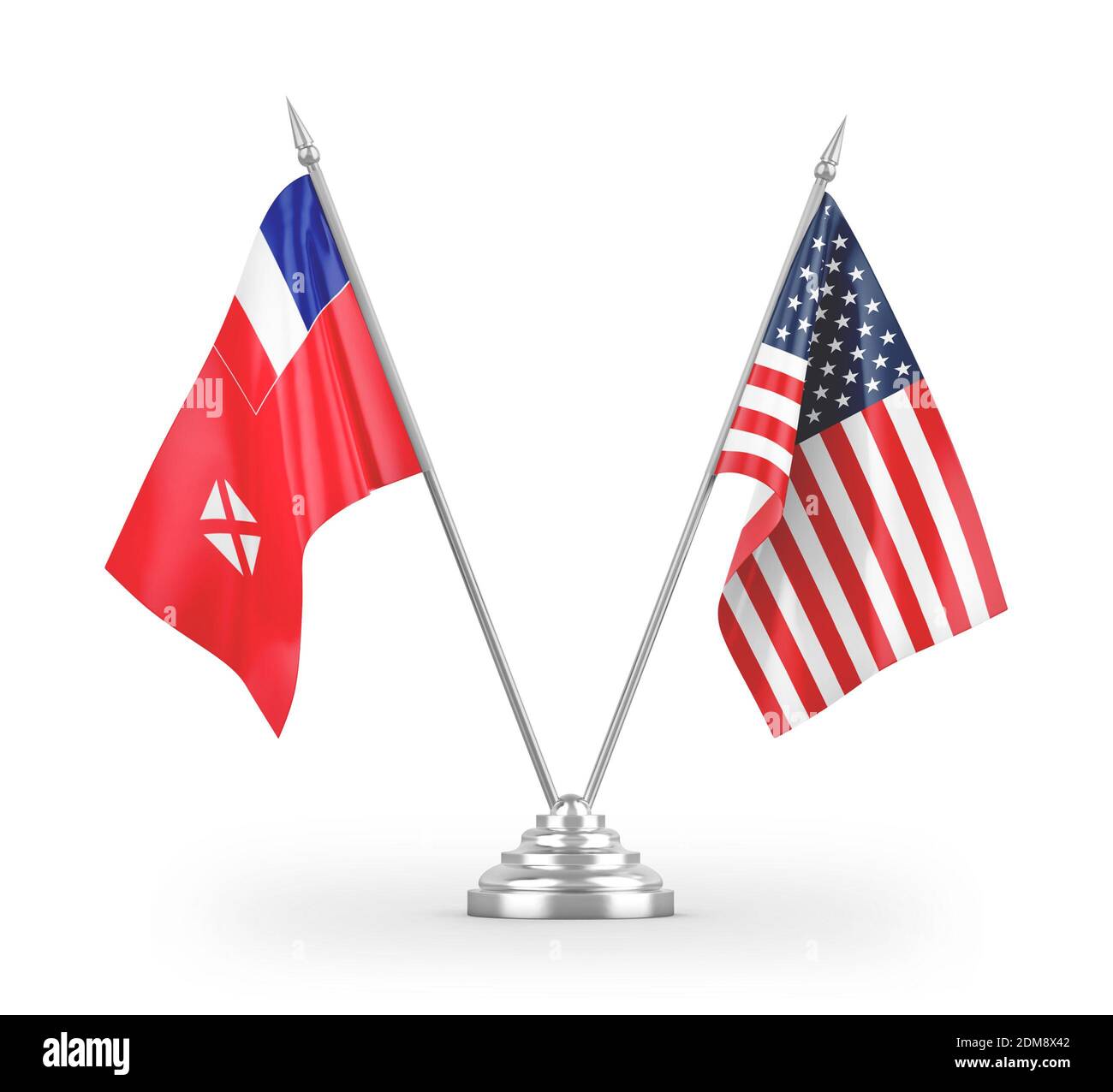 United States and Wallis and Futuna table flags isolated on white 3D rendering Stock Photo