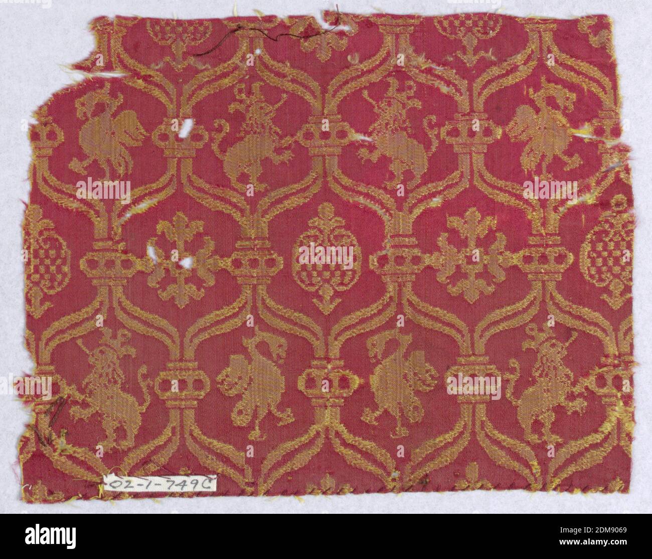 Fragment, Medium silk Technique 4&1 satin, Red and yellow damask with