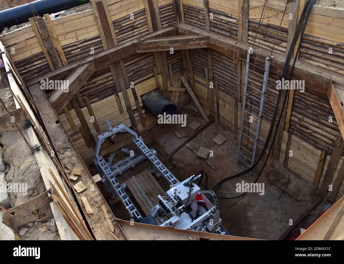 Tunnel boring machine in storm sewer collector for tunneling, auger