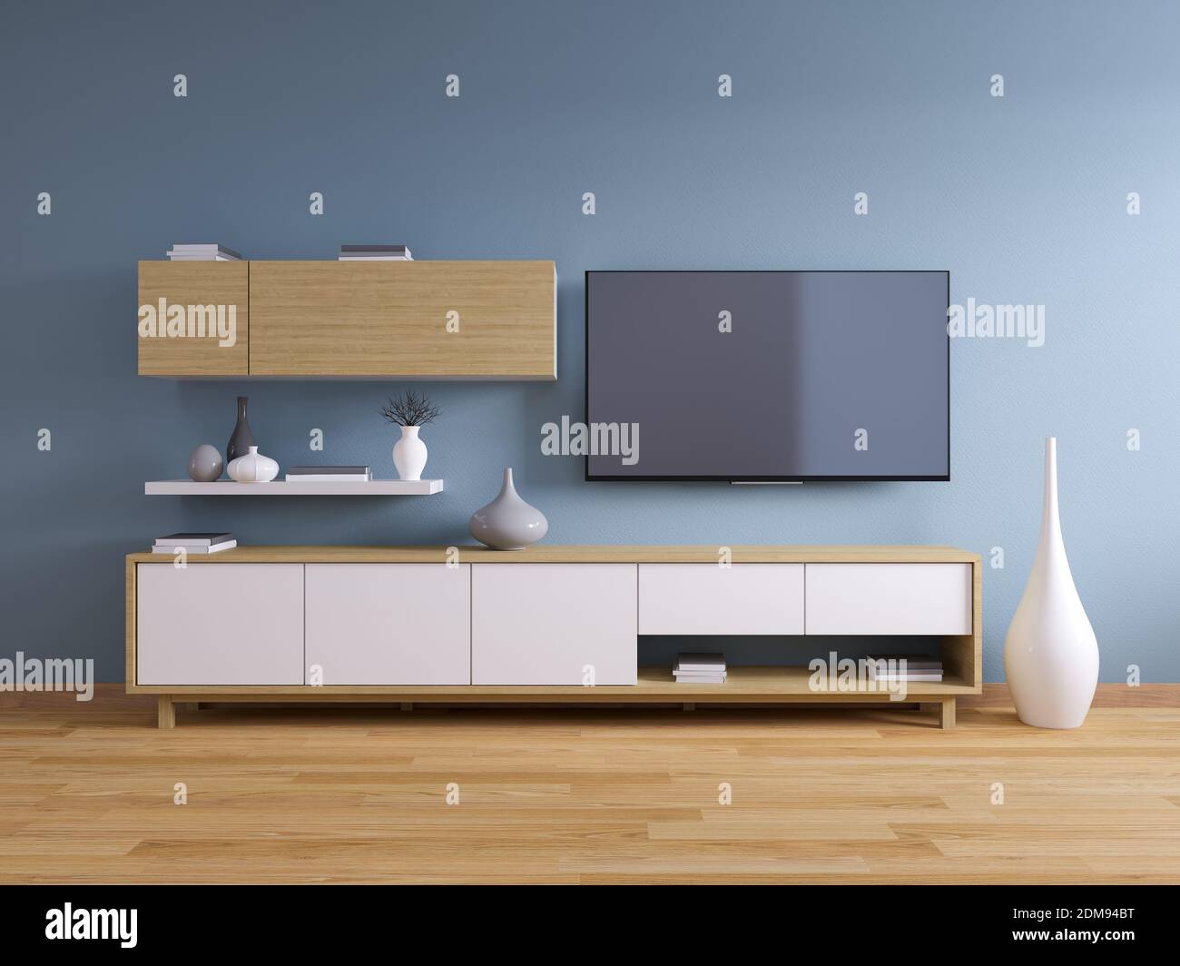 Tv , Modern Interior Of Living Room Design .on Blue Wall And