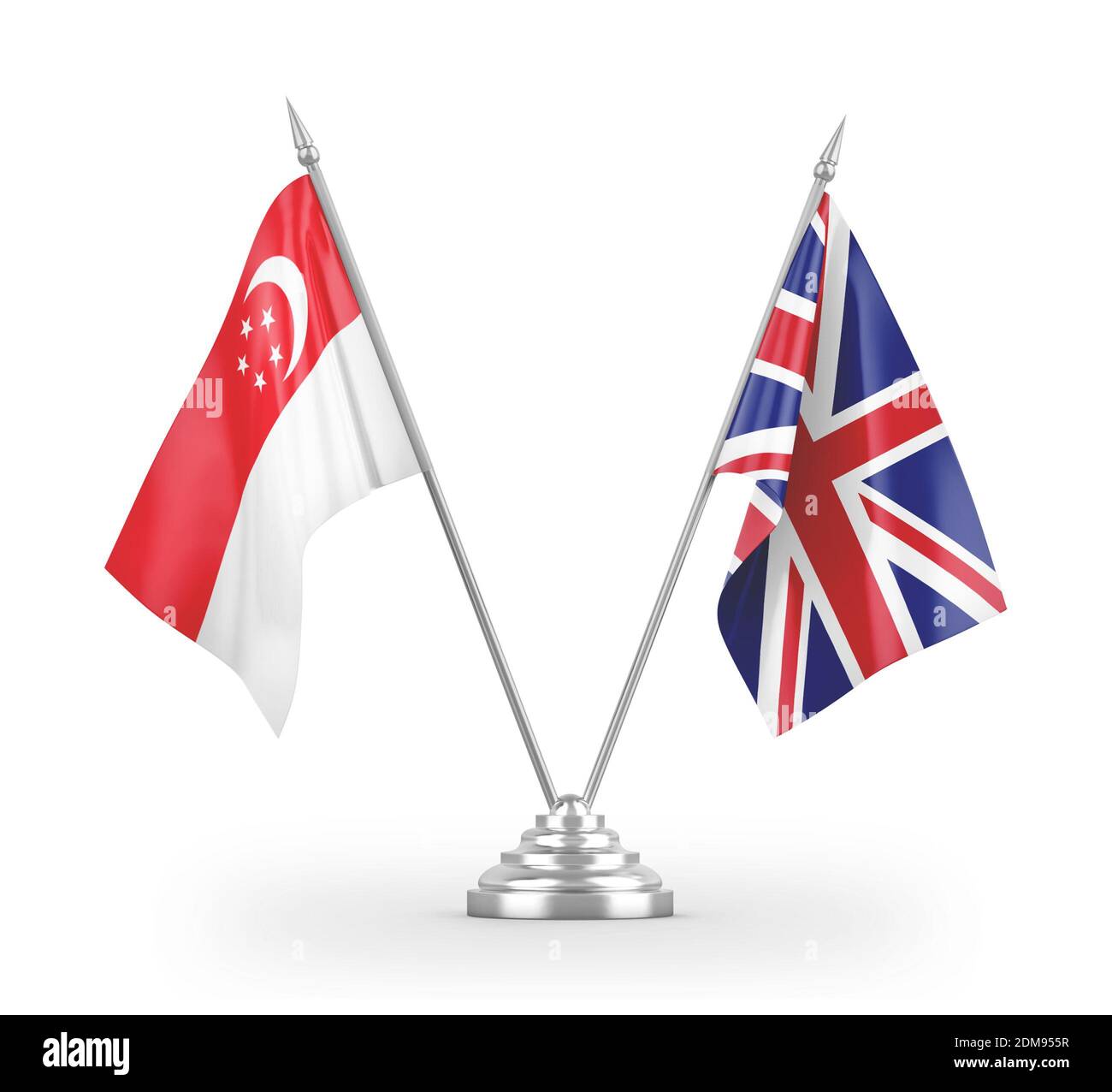 United Kingdom and Singapore table flags isolated on white 3D rendering Stock Photo