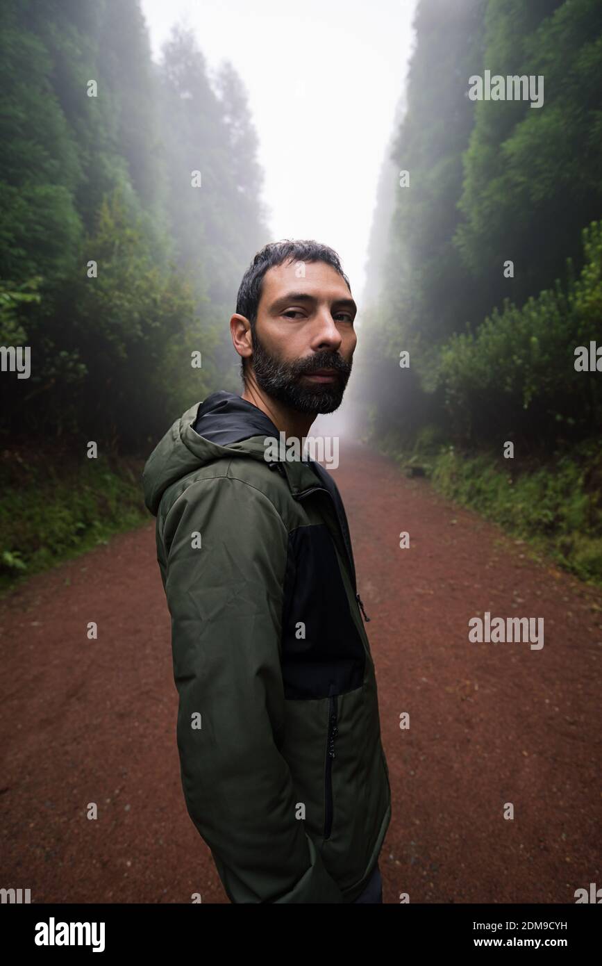 Man hiking in forest mountain hi-res stock photography and images - Alamy