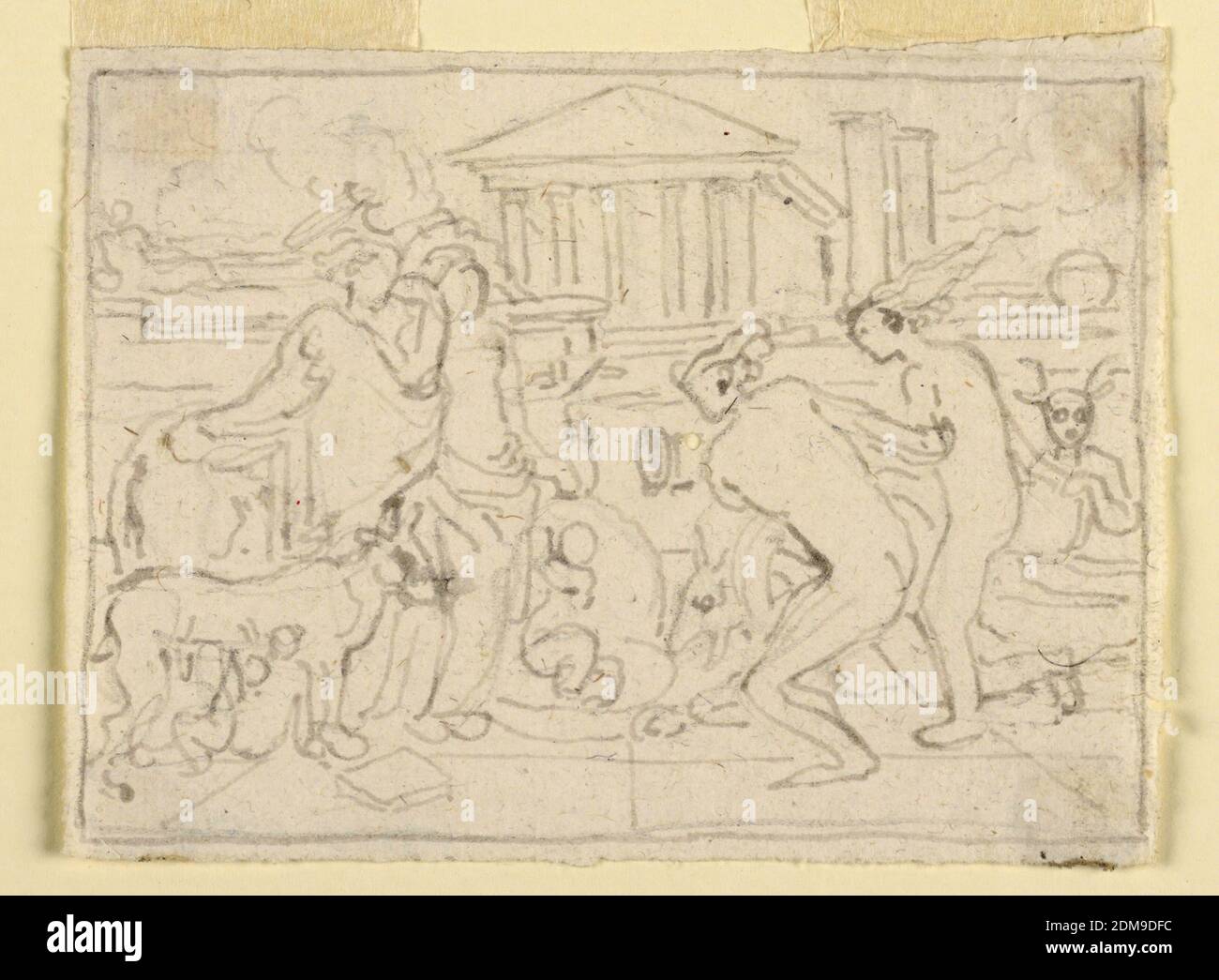 Classical Exterior Scene with Beasts, Fortunato Duranti, Italian, 1787 - 1863, Pen and ink on paper, Classical Exterior Scene with Beasts, Rome, Italy, 1820–1850, Drawing Stock Photo