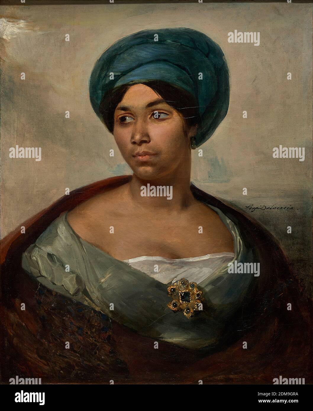 Custom Portrait Of A Woman In A Blue Turban By Eugene Delacroix Portrait Of A Woman In A Blue Turban Circa 1827
