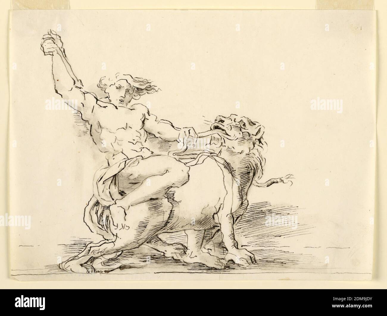 Sketch, Hercules Slaying the Lion (?), Fortunato Duranti, Italian, 1787 - 1863, Pen and ink, brush and wash on paper, Sketch, Hercules Slaying the Lion (?)., Rome, Italy, 1820–1850, Drawing Stock Photo