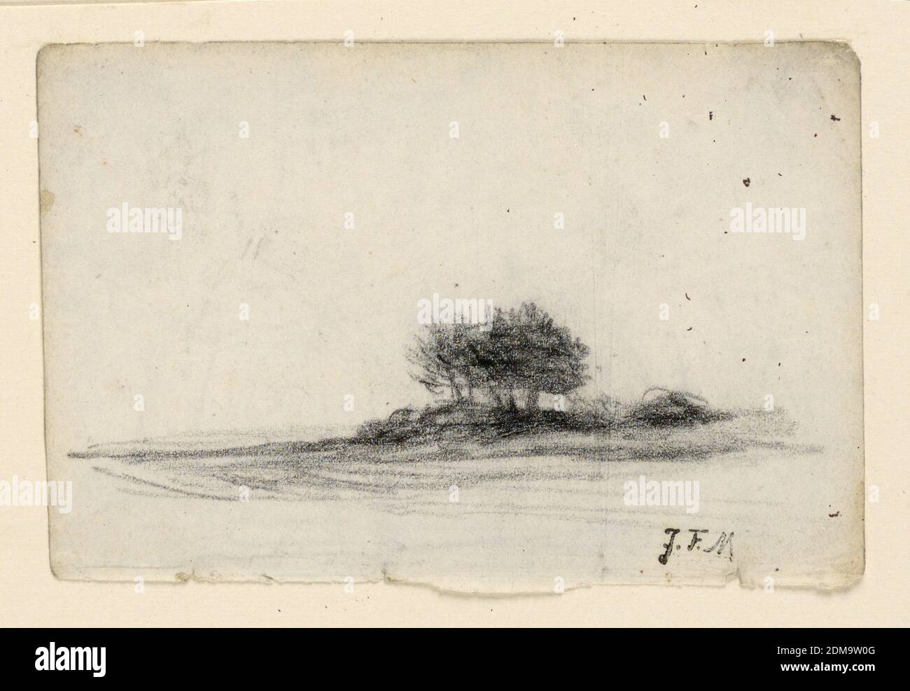 Landscape, JeanFrancois Millet, French, 1814 1916, Charcoal on paper