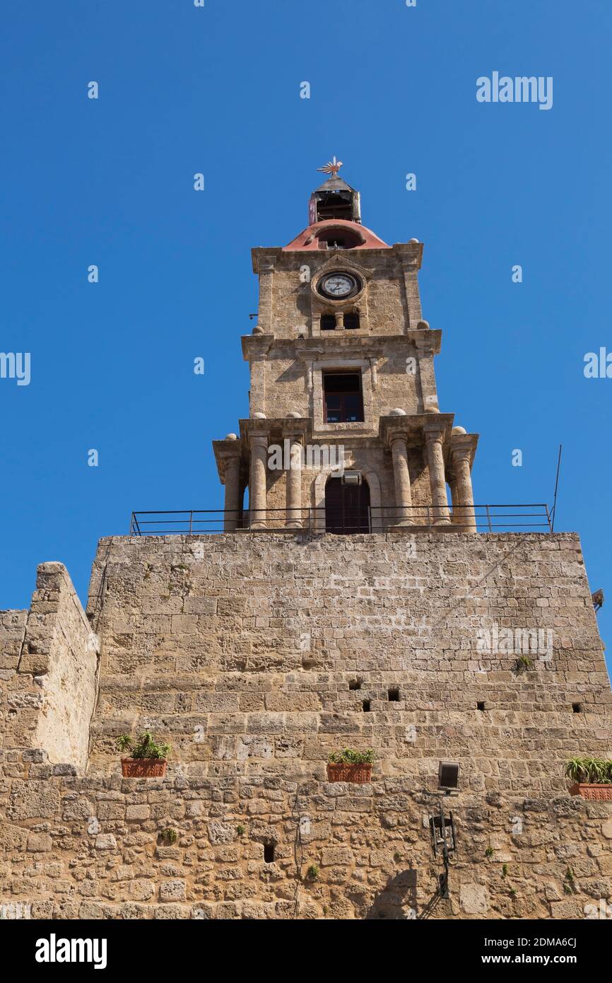 Roloi - the clock tower, Old Town of Rhodes, Greece Stock Photo - Alamy